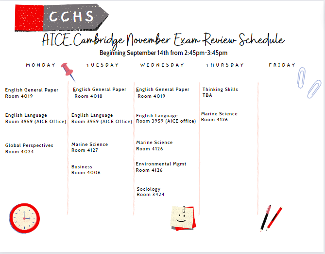 AICE Nov. Exam Review Schedule